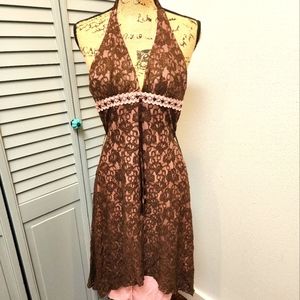Brown and pink lace dress